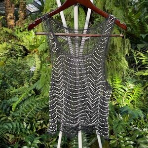 Silver Sequin Mesh Tank Top